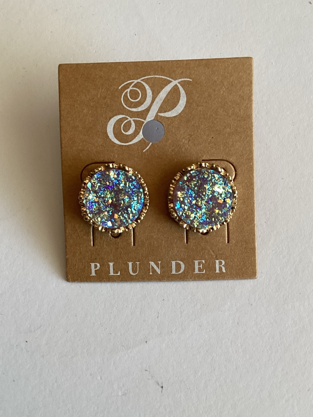 Plunder Gold-Tone Iridescent Druzy Stud Earrings - Multicolor Sparkle